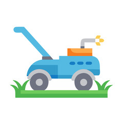 Cartoon Lawn Mower Cutting Grass Icon on Black