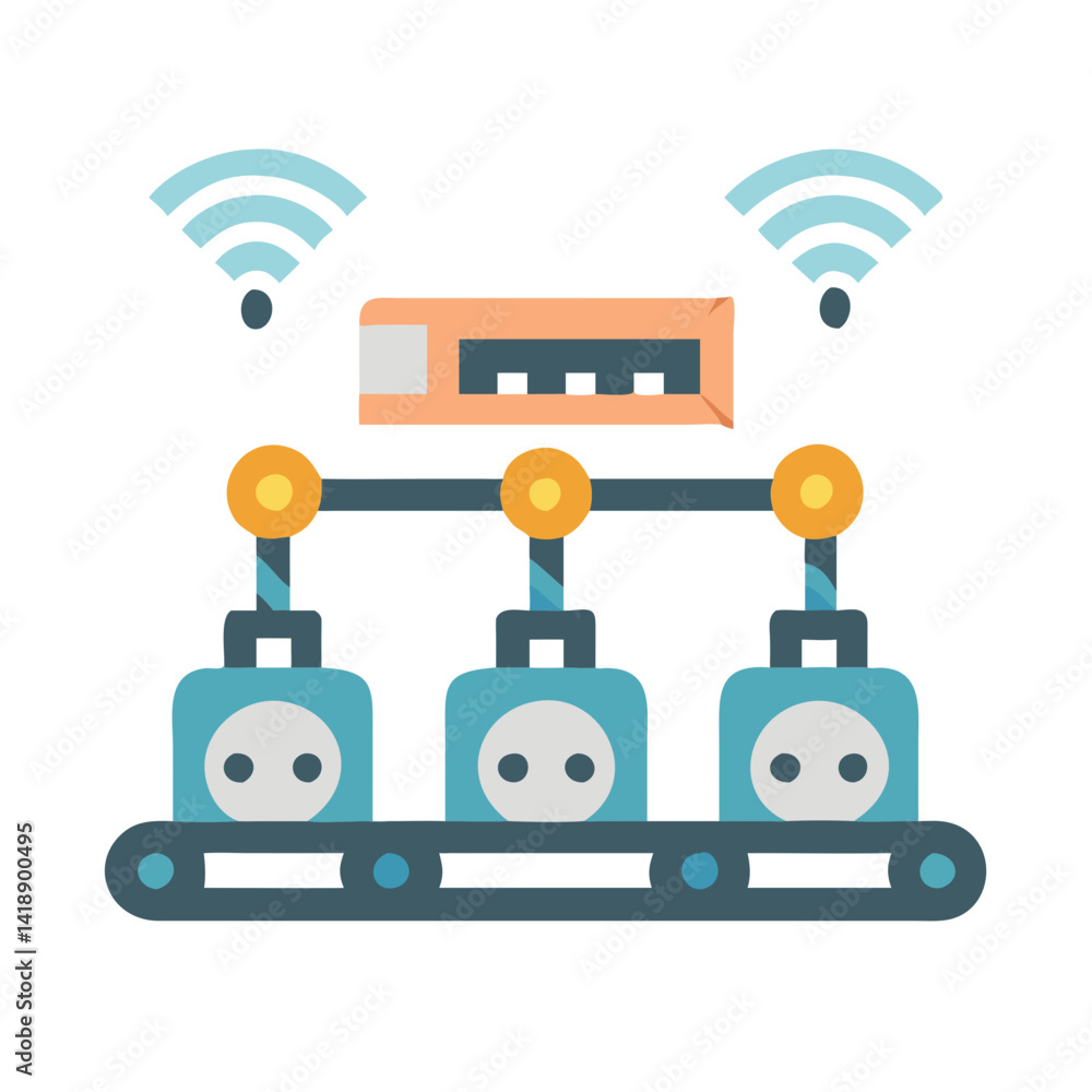Poster connected factory automation with iot communication and conveyor belt