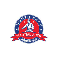 Martial Arts Championship Logo Badge, Karate Tournament Emblem, North East Martial Arts Event Icon, Karateka in Gi, Sports Competition Badge for Sports Branding and Promotion