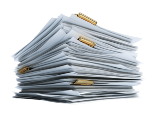 A Massive Stack of Papers Secured with Golden Clips: A Visual Representation of Overwhelming Paperwork and Office Clutter