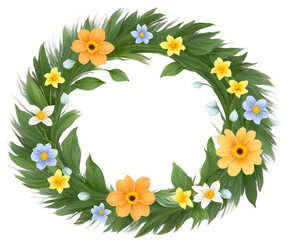Fototapeta premium Exquisite Floral Wreath, A Symbol of Celebration, Perfect for Invitations, Greetings, and Festive Occasions, Showcasing Vibrant Blooms and Verdant Leaves in an Artistic Design