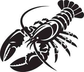 Silhouette vector of a lobster with claws extended, ideal for seafood menus, marine life themes, logos, and coastal design projects.