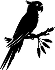 Obraz premium Silhouette of a Parrot Perched on a Tree Branch Isolated on White Background