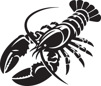 Silhouette vector of a lobster with claws extended, ideal for seafood menus, marine life themes, logos, and coastal design projects.