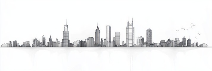 Minimalist York City Skyline Line Art Simple Elegant Urban Silhouette Panorama White Background