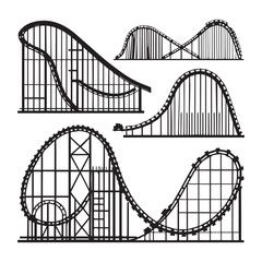 Rollercoaster Silhouette Vector Set Roller Coaster railroad ride flat vector icon White Background.