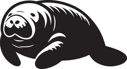 Fototapeta premium Silhouette vector of a manatee swimming, ideal for ocean life designs, marine conservation themes, and aquatic animal illustrations.