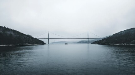 Obraz premium Misty Fjord Bridge Landscape