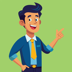 Happy man pointing into a blank copy space spot with two hands