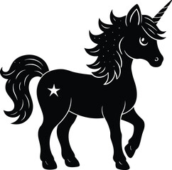 Black Silhouette of a Cute Unicorn with a Star