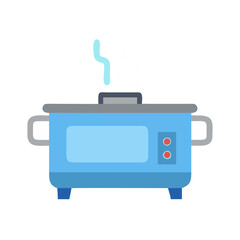Blue Slow Cooker with Steam Icon on Black