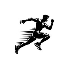 dynamic runner silhouette black white vector for fitness logo