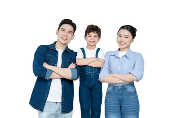 Fototapeta premium portrait of an asian family posing on a white background
