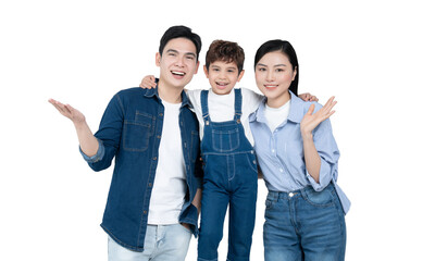Obraz premium portrait of an asian family posing on a white background