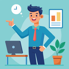 Happy man pointing into a blank copy space spot with two hands