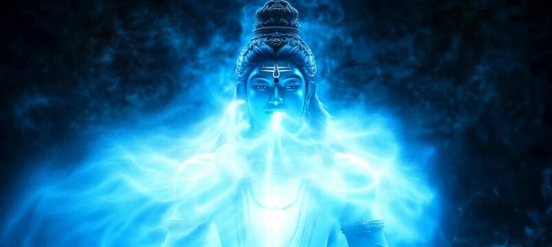 Lord Shiva power with blue aura energy. Hindu religion worship concept. Generative video AI technology.