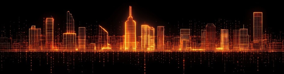 Brisbane Neon City Skyline Orange Glow Dark Grid Cyberpunk Minimal Urban Landscape