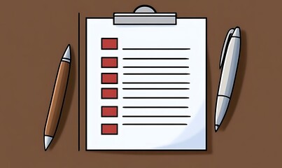 Detailed checklist displayed with red squares for question marking, accompanied by a pen for effective task management in work environment ,