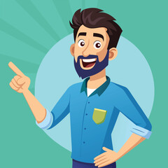 Happy man pointing into a blank copy space spot with two hands