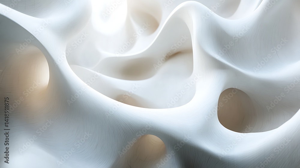 Aufkleber abstract white flowing fabric shapes, abstract white flowing fabric-like shapes creating a serene an
