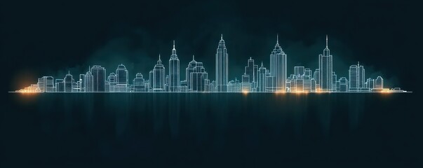 Obraz premium Minimalist Marseille City Skyline in Dark Teal with Glowing White Outlines