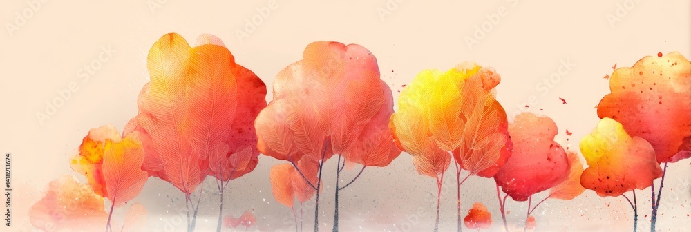 Poster abstract watercolor composition of colorful trees on soft background