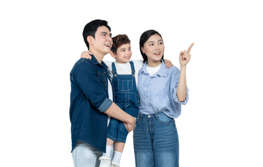 portrait of an asian family posing on a white background