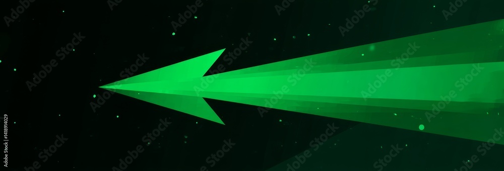 Poster bold green arrow slicing through space in a glossy style background