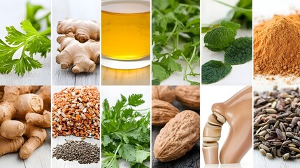 A vibrant digital featuring a collection of nutrient rich anti inflammatory foods including fruits vegetables and herbs with a glowing joint in the background