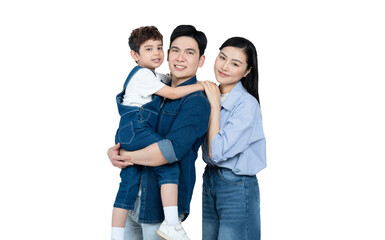 Fototapeta premium portrait of an asian family posing on a white background