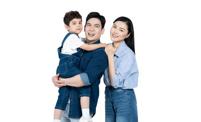 Fototapeta premium portrait of an asian family posing on a white background