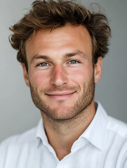 Obraz premium Close-up of a smiling business man, a handsome business tough guy