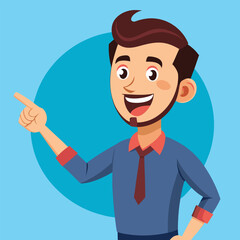 Happy man pointing into a blank copy space spot with two hands