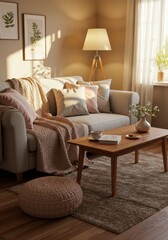 Cozy Living Room with Sunlight and Neutral Decor