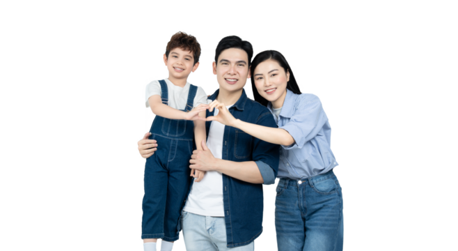 portrait of an asian family posing on a white background - Powered by Adobe