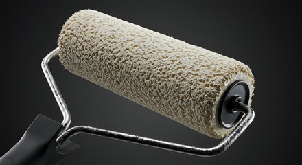Obraz premium Beige Paint Roller on Dark Gray Background