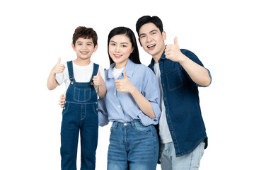 Fototapeta premium portrait of an asian family posing on a white background
