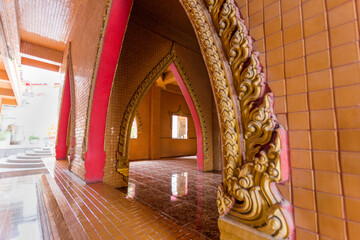 Intricate architectural arches serene temple interior detail shot vibrant colors captivating design...