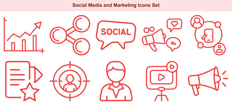Line Icons for Digital Marketing & Social Platforms