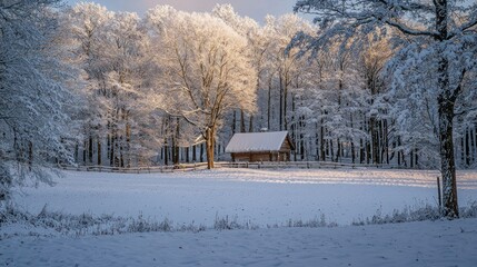 Snowy Winter Forest Cabin