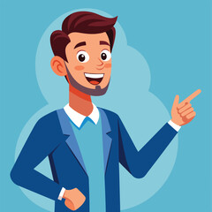 Happy man pointing into a blank copy space spot with two hands