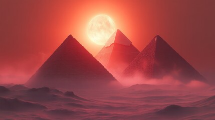 Fototapeta premium Ancient pyramids under a fiery sunset