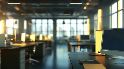 Abstract blurred office interior room. blurry working space with defocused effect. use for background or backdrop in business concept