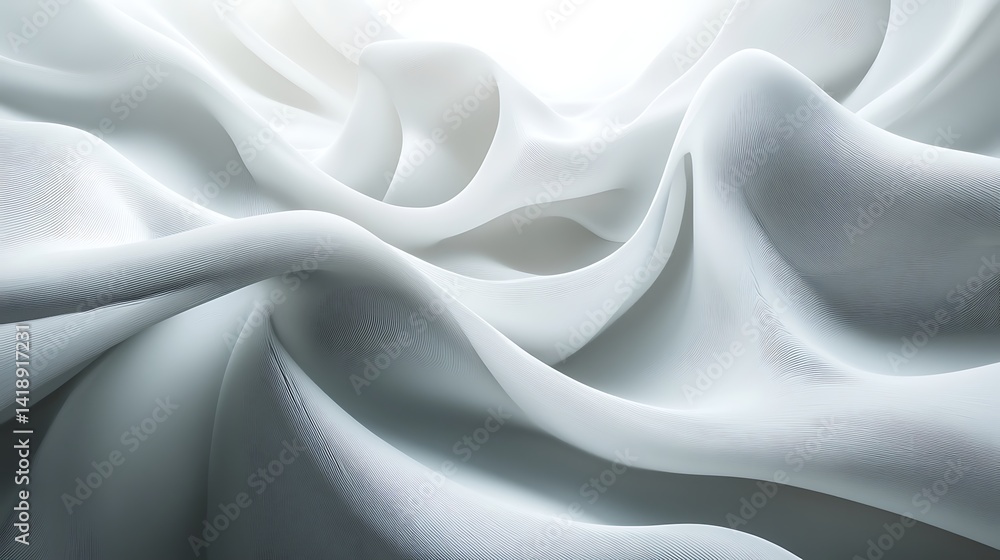 Poster abstract flowing white fabric with soft lighting, abstract image of flowing white fabric with soft l