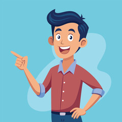 Happy man pointing into a blank copy space spot with two hands