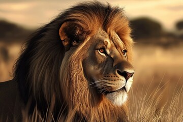 Obraz premium Stunning Digital Representation of a Lion on the African Savanna