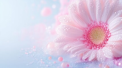Obraz premium Delicate Pink Gerbera with Dew Drops
