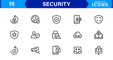 Fototapeta premium Modern Security Icon Set Vector Illustration. Featuring Essential Protection, Shield, and Lock Icons for Secure and Professional Design Projects.