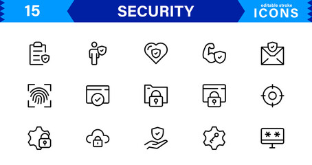 Fototapeta premium Modern Security Icon Set Vector Illustration. Featuring Essential Protection, Shield, and Lock Icons for Secure and Professional Design Projects.