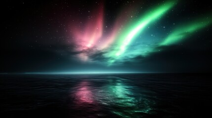Fototapeta premium Aurora Borealis over calm ocean night sky